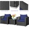 Costway 3PCS Patio Rattan Wicker Furniture Set Sofa Table W/Cushion Yard Red\Turquoise\ Navy\Black